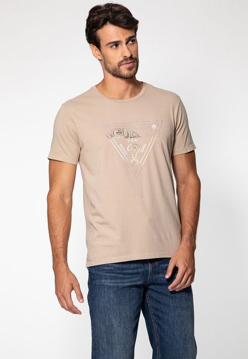 Camiseta Logo Triângulo Colorido Bege