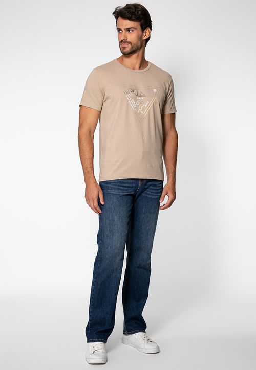 Camiseta Logo Triângulo Colorido Bege