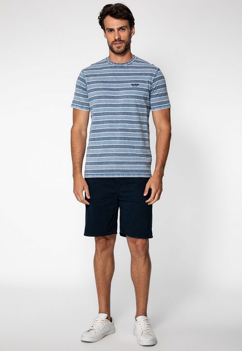 Camiseta Eco Listrada Fio Indigo Azul Claro