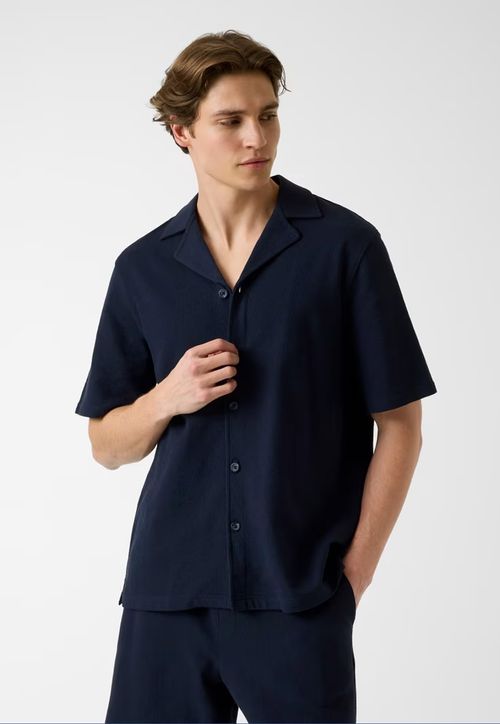 Camisa Malha Manga Curta Textura Azul Escuro