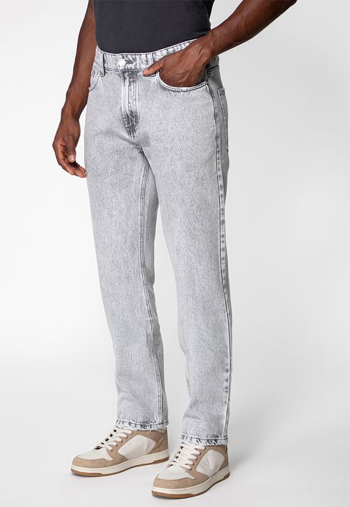 Calça Jeans Regular Straight Cinza Claro