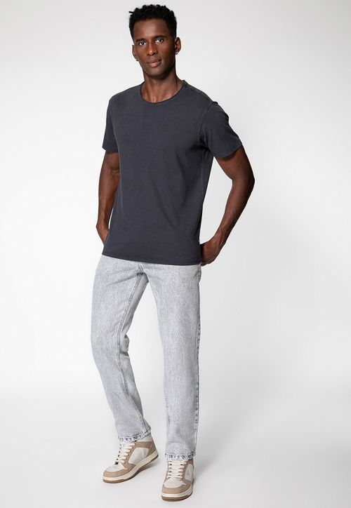 Calça Jeans Regular Straight Cinza Claro