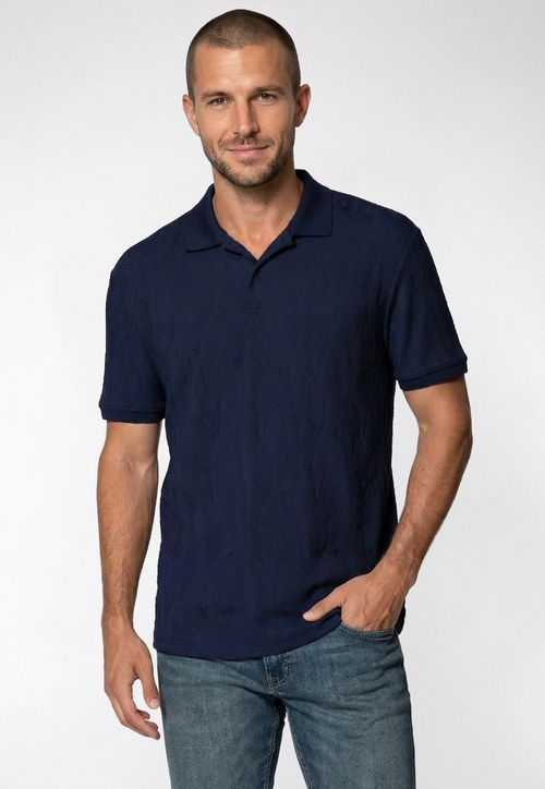 Camisa Polo Jacquard Folhagem Azul Marinho