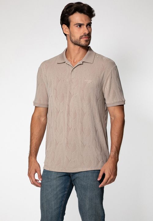 Camisa Polo Jacquard Folhagem Bege