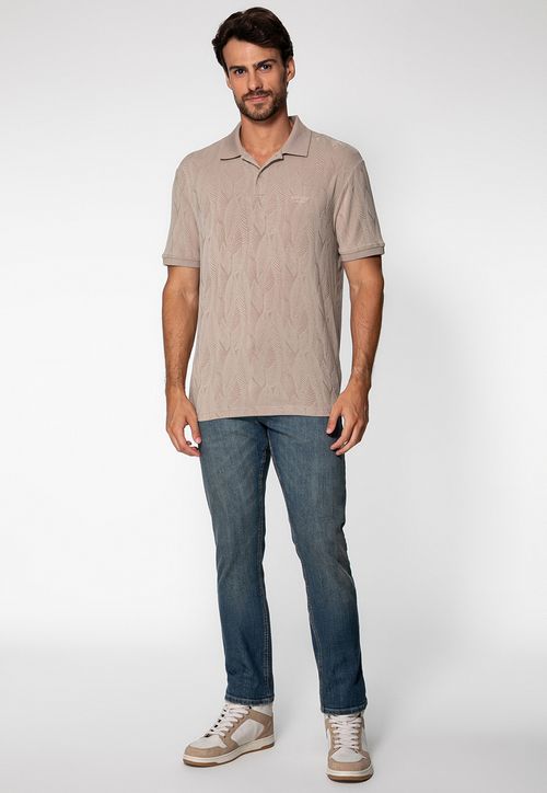 Camisa Polo Jacquard Folhagem Bege