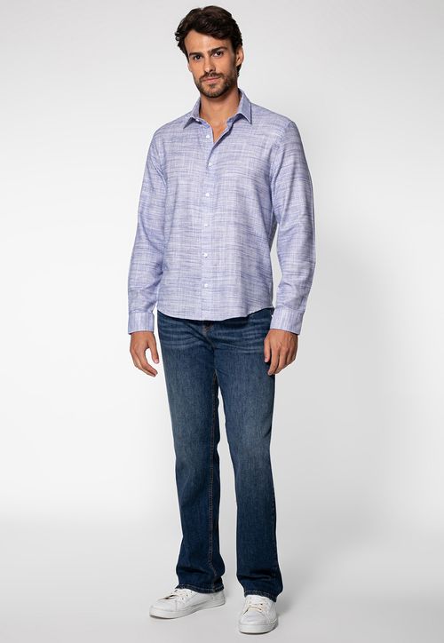 Camisa Manga Longa Maquinetada Azul
