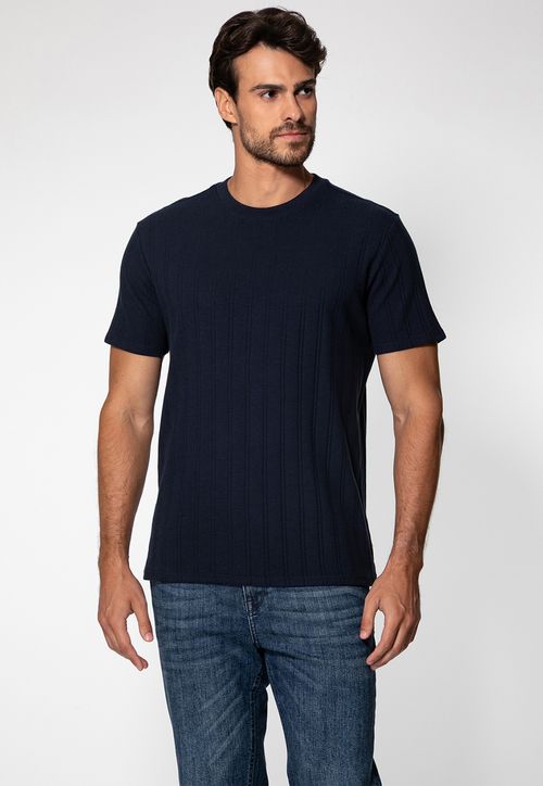 Camiseta Malha Trabalhada Azul Escuro