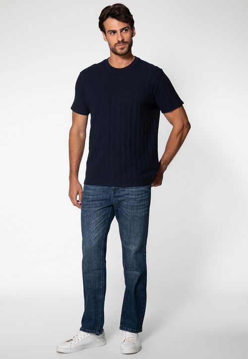 Camiseta Malha Trabalhada Azul Escuro