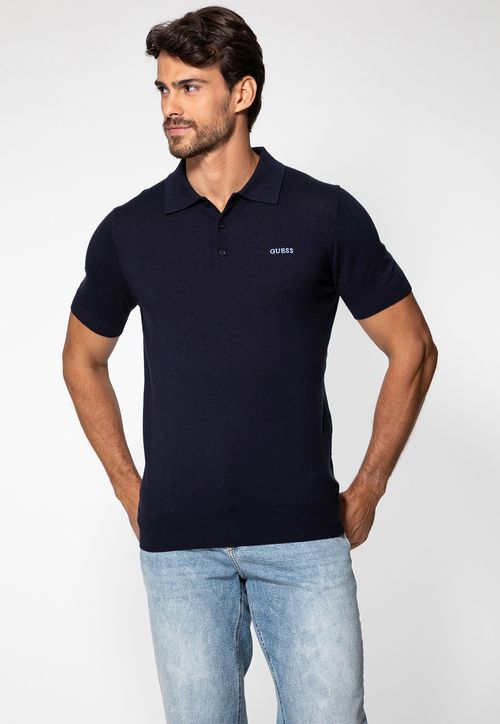 Camisa Polo Tricot Seda Azul Escuro