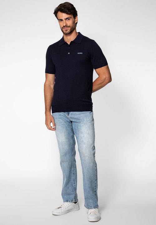 Camisa Polo Tricot Seda Azul Escuro