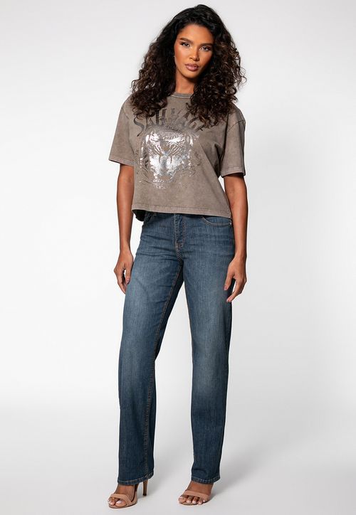 Calça Jeans Mid Rise Straight Azul