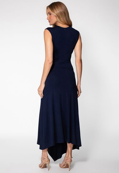 Vestido Longo Viscose Recortes Azul Escuro