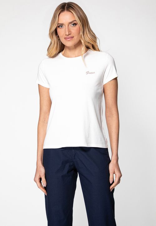 Camiseta GUESS Bordado Cursivo Creme