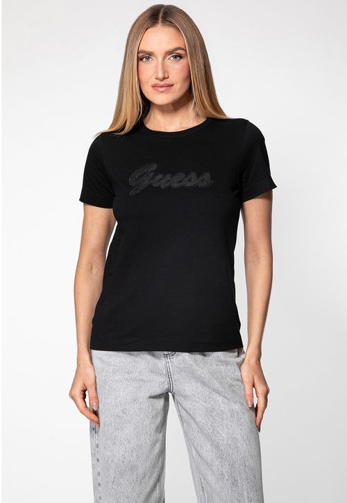 Camiseta Guess Bordado Hotfix Preto