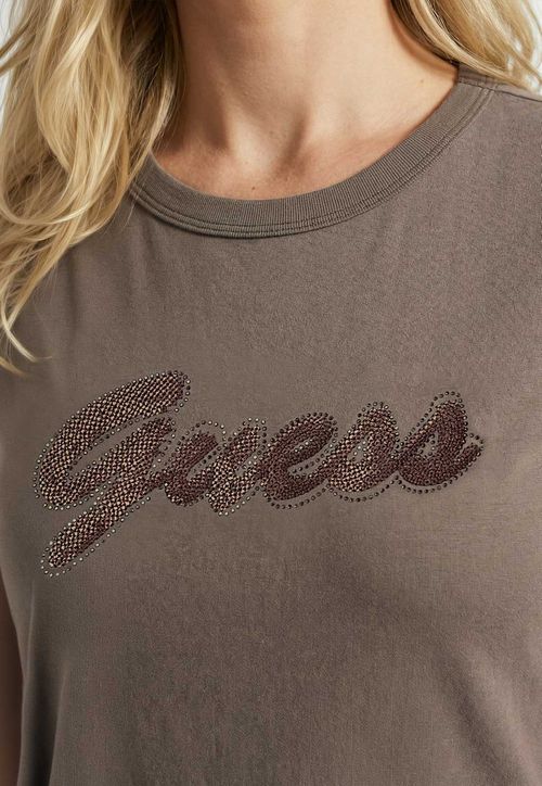 Camiseta Guess Bordado Hotfix Marrom