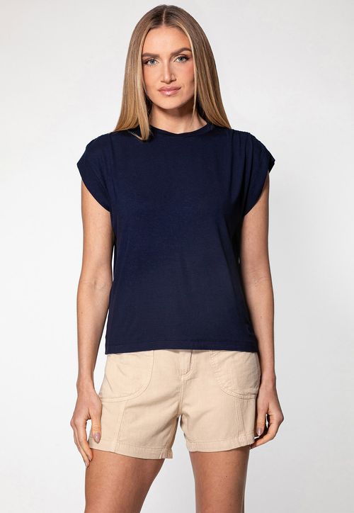 Blusa Viscose Manga Japonesa Azul Escuro