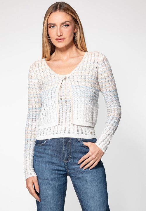 Cardigan Tricot Ponto Trabalhado Eco Bege