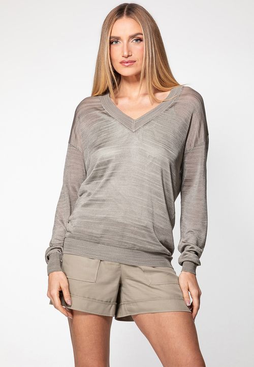Blusa de Tricot Eco Decote V Verde