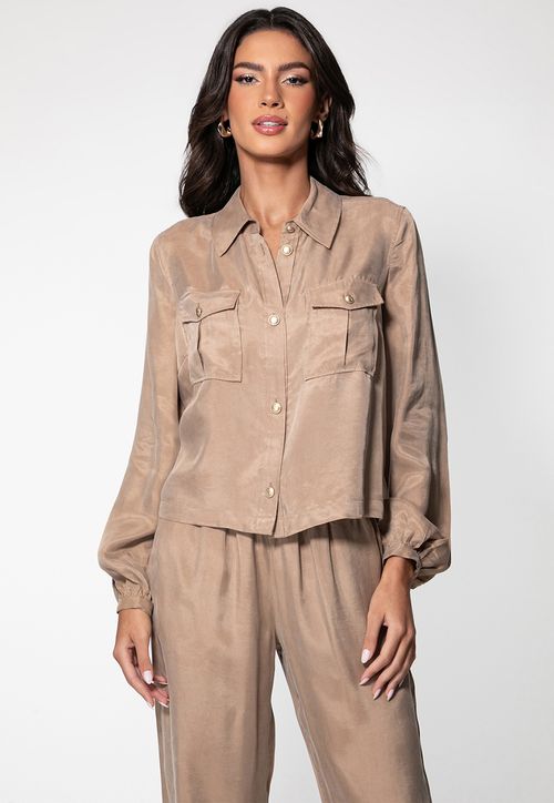 Camisa Manga Longa Viscose Eco Bege