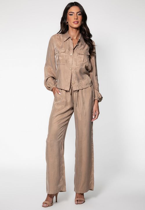 Camisa Manga Longa Viscose Eco Bege