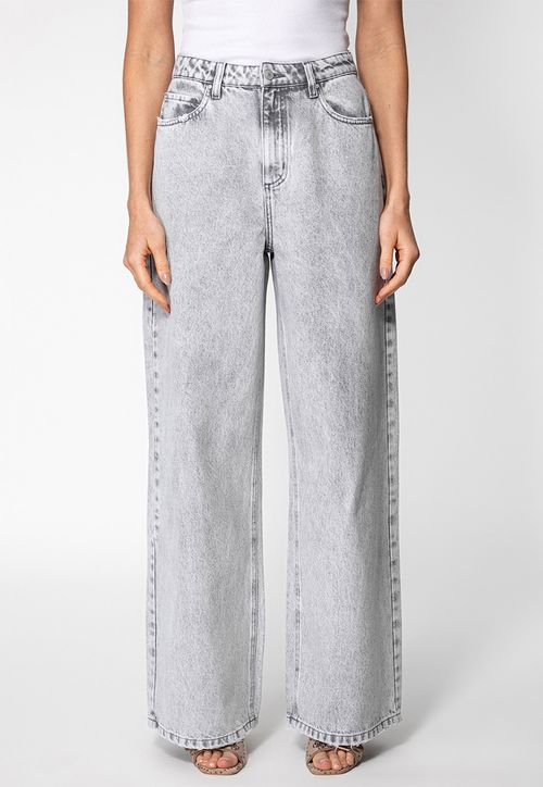 Calça Jeans Wide Leg Cinza Claro