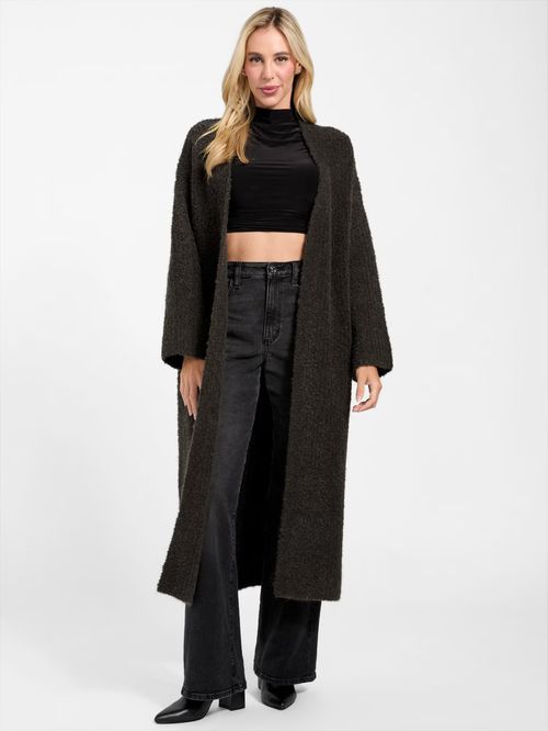 Cardigan Tricot Longo Canelado Eco Marrom