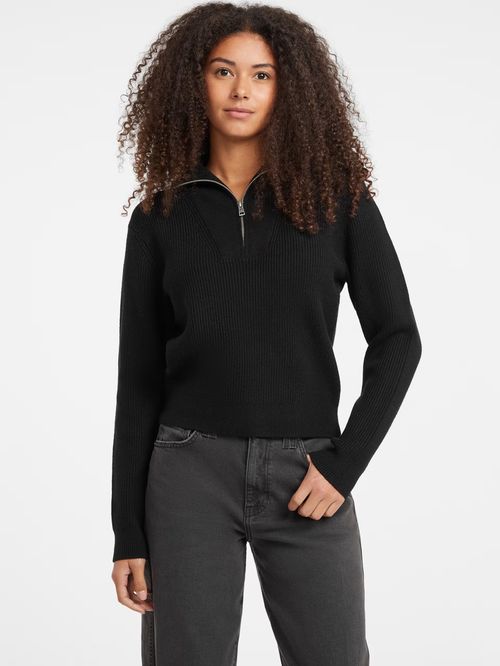 Blusa de Tricot Eco Canelada Zíper Preto