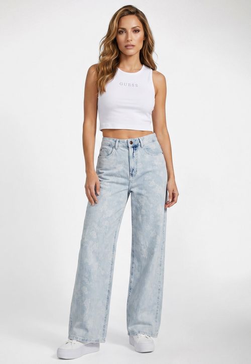Calça Jeans Wide Leg Flower Azul Claro