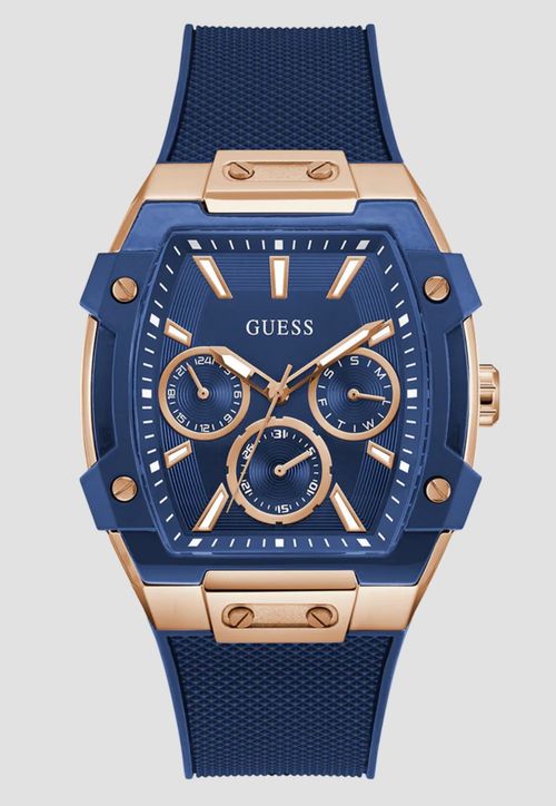 Relógio Multifunção Aço Rosé Pulseira Azul