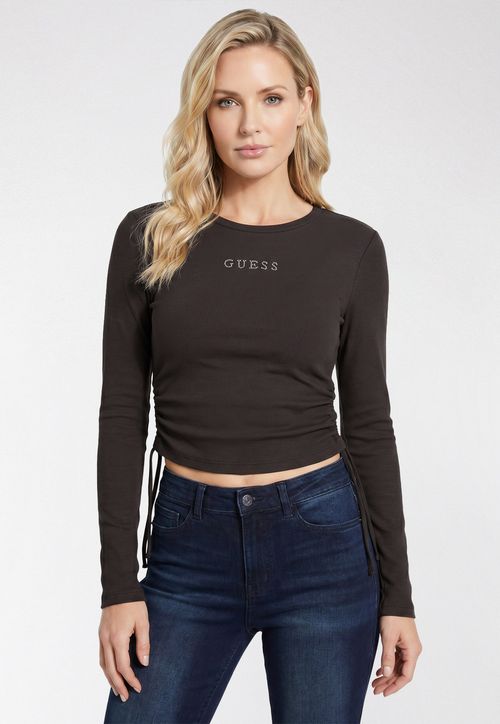 Blusa Manga Longa Rib Logo Hotfix Marrom