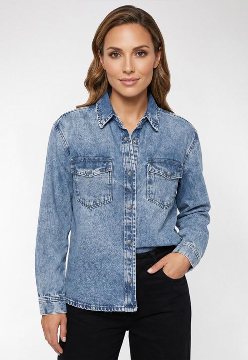 Camisa Jeans Cropped Azul