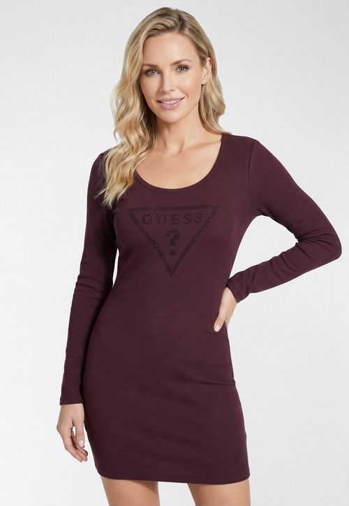 Vestido Manga Longa Logo Hotfix Vinho