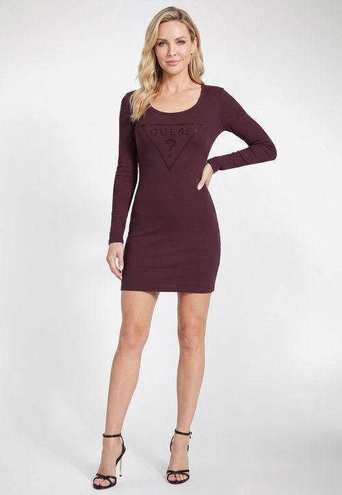 Vestido Manga Longa Logo Hotfix Vinho
