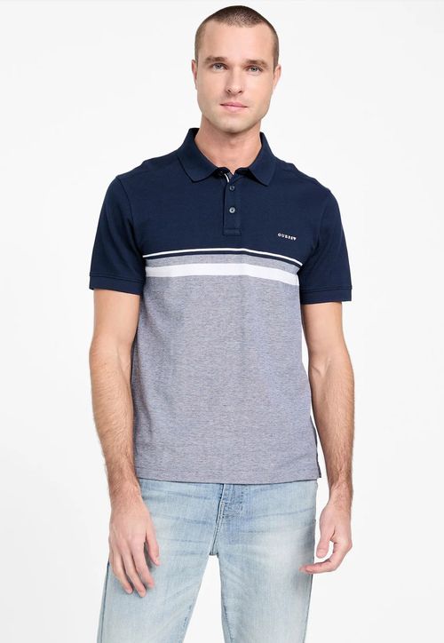 Camisa Polo Piquet Tricolor Azul
