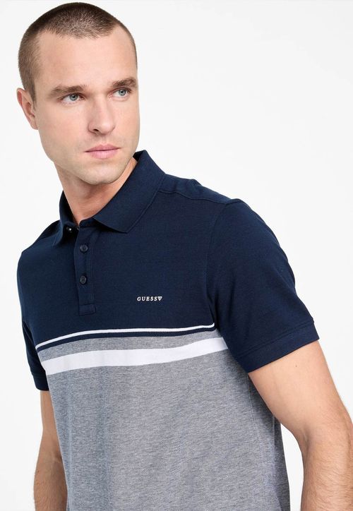 Camisa Polo Piquet Tricolor Azul