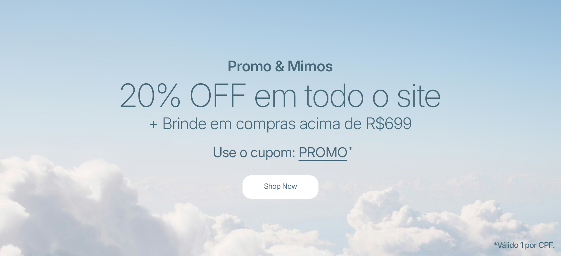 20% OFF em todo o site + brinde!